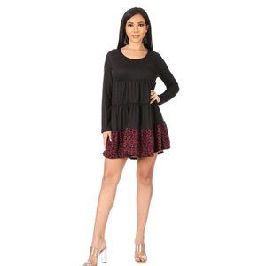 New Moa Burgundy and Black Color Block Animal Print Mini Dress NWMD822-BURG